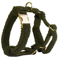 HKM-4239805 Army Green Velvet Four-Piece Pet Collar Set with Leash, Bow, and Vest