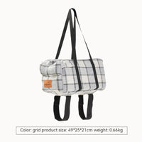 HKM-4240061 Breathable Travel Pet Bag with Mesh Strap and Plaid or Blue Ribbon Design