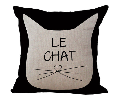 HKM-424019 Black and White Cat Printed Cotton Linen Sofa Pillowcase – Decorative 45x45 Cushion Cover