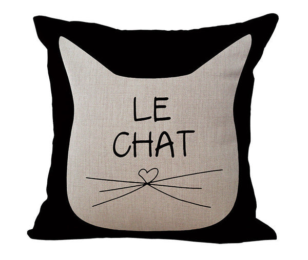 HKM-424019 Black and White Cat Printed Cotton Linen Sofa Pillowcase – Decorative 45x45 Cushion Cover