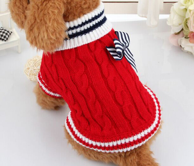 HKM-4241597 Stylish Acrylic Knit Sweater with Bowknot for Dogs - Pug Size Options in Blue and Red