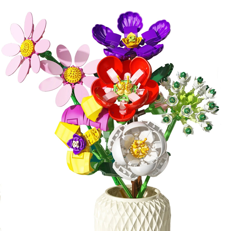 HKM-424211 Single Flower Building Block Toy for Girls - DIY Floral Assembly Kit, Educational Plastic Craft 8+ Years