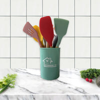 HKM-424339 Heat-Resistant Wooden Handle Silicone Cookware Set – 11 Pieces with Round Container