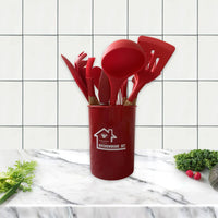 HKM-424339 Heat-Resistant Wooden Handle Silicone Cookware Set – 11 Pieces with Round Container