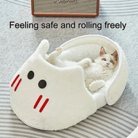 HKM-4243645 Cozy 2-in-1 Plush Cat and Dog Bed with Removable Cover - Round Sleeping Bag Nest