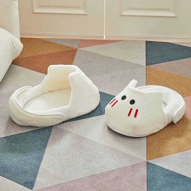 HKM-4243645 Cozy 2-in-1 Plush Cat and Dog Bed with Removable Cover - Round Sleeping Bag Nest