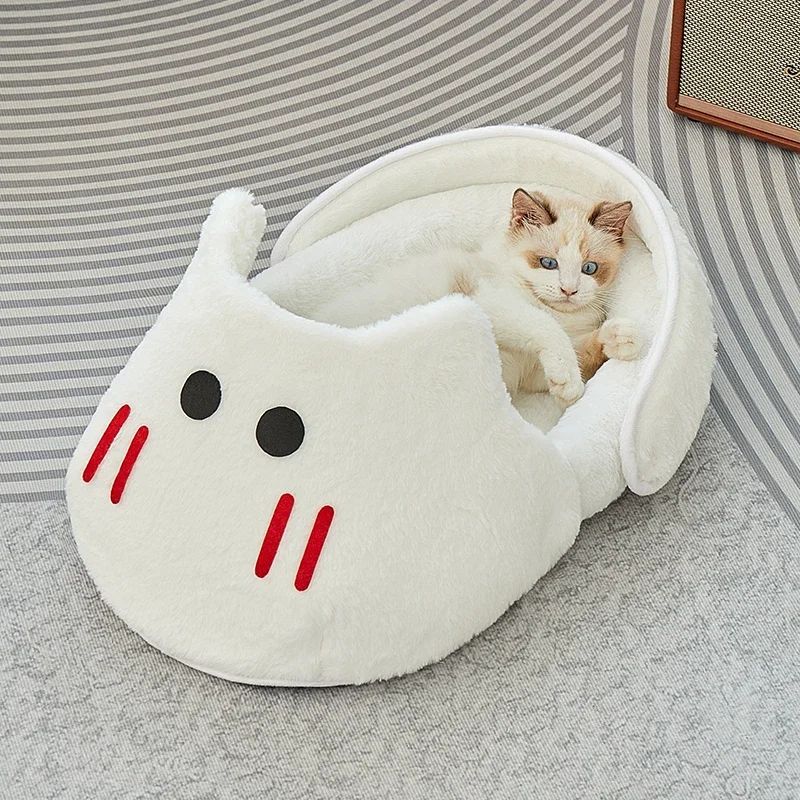 HKM-4243645 Cozy 2-in-1 Plush Cat and Dog Bed with Removable Cover - Round Sleeping Bag Nest