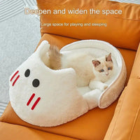 HKM-4243645 Cozy 2-in-1 Plush Cat and Dog Bed with Removable Cover - Round Sleeping Bag Nest
