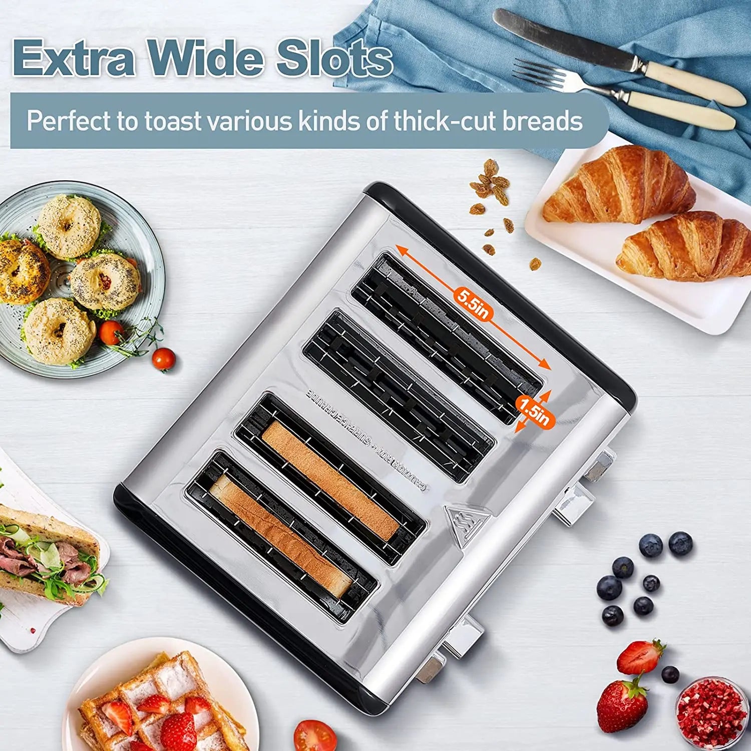 HKM-424531 Modern 4-Slice Electric Toaster with Touch Screen LED Display for Convenient Breakfast Preparation