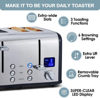 HKM-424531 Modern 4-Slice Electric Toaster with Touch Screen LED Display for Convenient Breakfast Preparation
