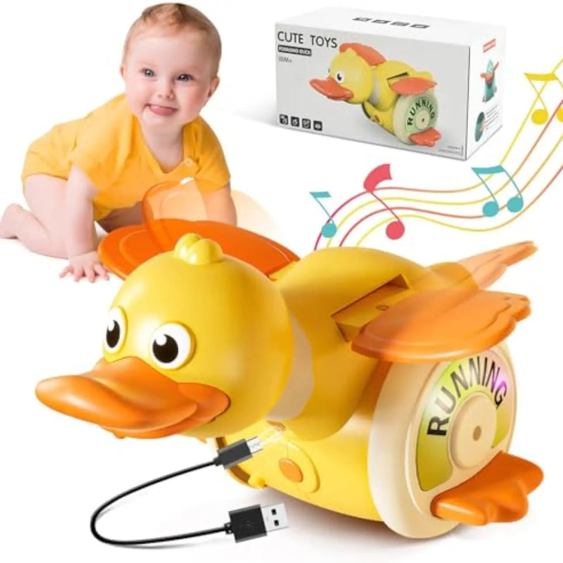 HKM-424595 360° Rotating Cute Duck Toy with Sound and Light for Learning and Crawling