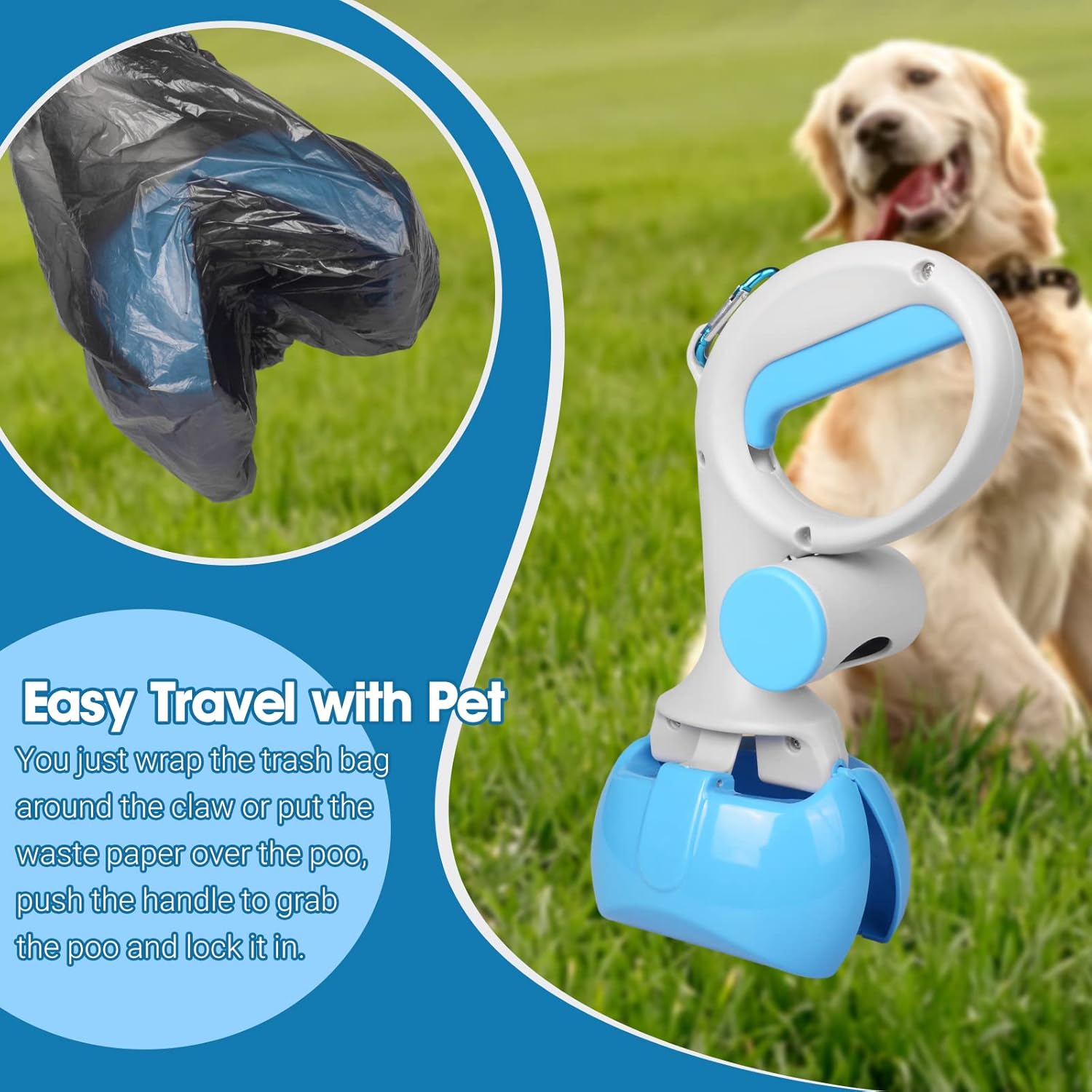 HKM-4246845 Durable Pooper Scooper for Dogs and Cats with Trash Bag Holder, Heavy-Duty ABS Material for Easy Cleanup