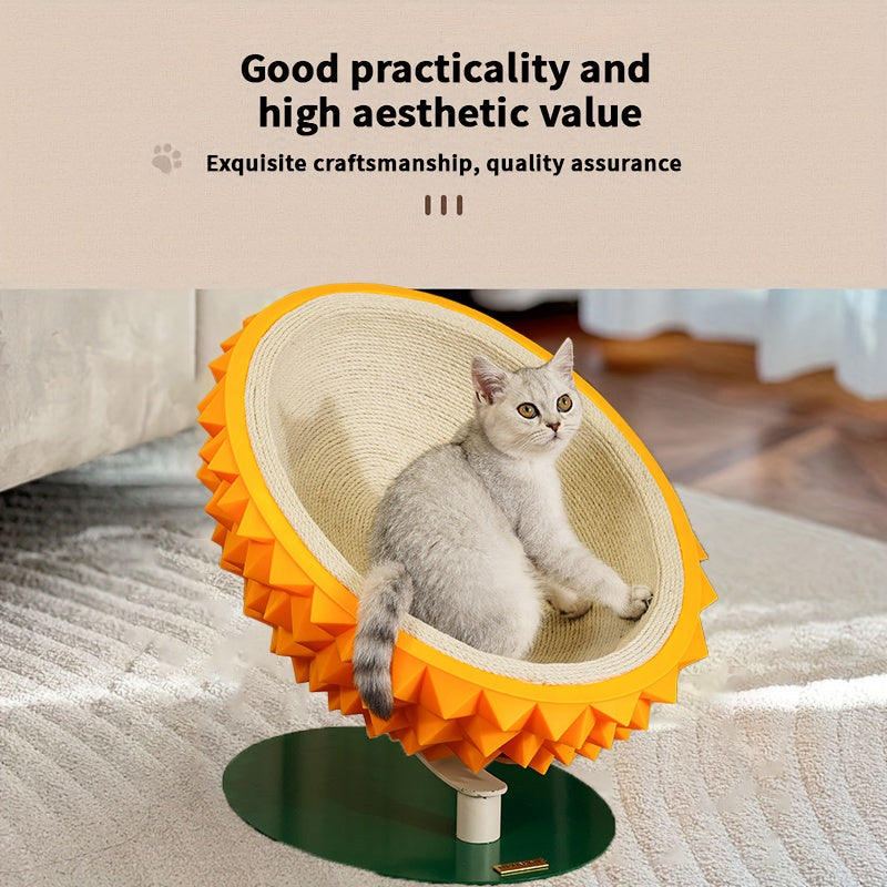 HKM-4247613 Durian Shaped Cat Scratching Bed - 3-in-1 Sisal Rope Scratching Board and Comfortable Resting House for Cat Claw Care