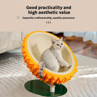 HKM-4247613 Durian Shaped Cat Scratching Bed - 3-in-1 Sisal Rope Scratching Board and Comfortable Resting House for Cat Claw Care