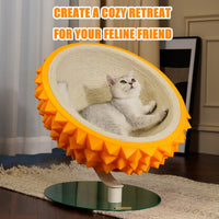 HKM-4247613 Durian Shaped Cat Scratching Bed - 3-in-1 Sisal Rope Scratching Board and Comfortable Resting House for Cat Claw Care