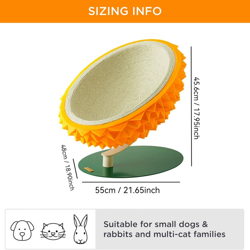 HKM-4247613 Durian Shaped Cat Scratching Bed - 3-in-1 Sisal Rope Scratching Board and Comfortable Resting House for Cat Claw Care