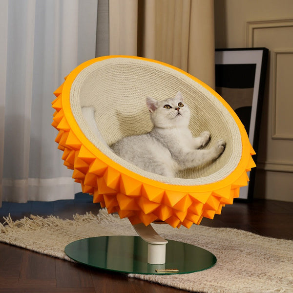 HKM-4247613 Durian Shaped Cat Scratching Bed - 3-in-1 Sisal Rope Scratching Board and Comfortable Resting House for Cat Claw Care