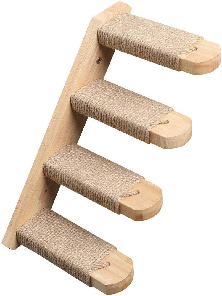 HKM-4247741 Multi-Layer Wooden Cat Wall Ladder - Pine Springboard Stairs for Play and Climbing
