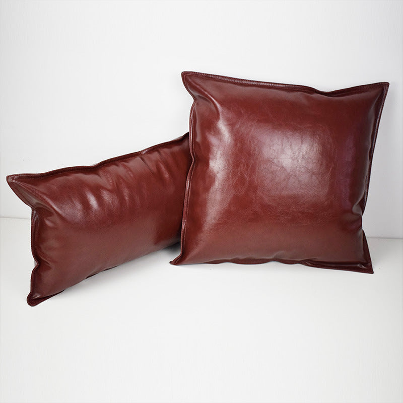 HKM-424851 Luxury PU Oil Wax Leather Cushion Cover in Solid Color, Modern Design for Sofa Pillows