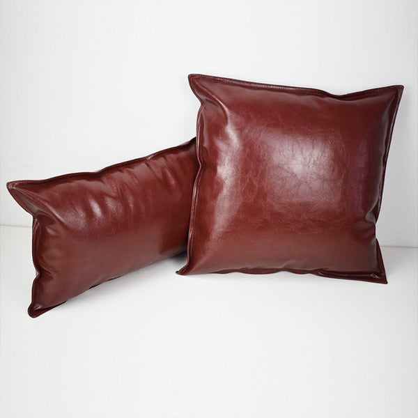 HKM-424851 Luxury PU Oil Wax Leather Cushion Cover in Solid Color, Modern Design for Sofa Pillows