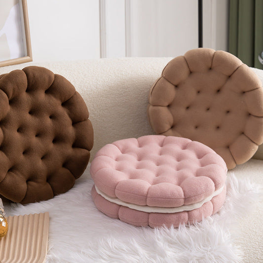 HKM-424915 Cute Cartoon Sandwich Biscuit Pillow - Soft Cushion in Strawberry Pink, Chocolate Coffee, Almond Beige, 35cm