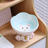 HKM-4249533 Cute Ceramic Cat Bowl with Anti-Tumble Design - Available in Blue, Green, Pink, and Purple