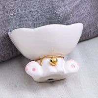 HKM-4249533 Cute Ceramic Cat Bowl with Anti-Tumble Design - Available in Blue, Green, Pink, and Purple