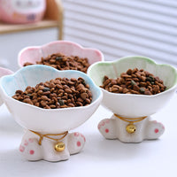 HKM-4249533 Cute Ceramic Cat Bowl with Anti-Tumble Design - Available in Blue, Green, Pink, and Purple