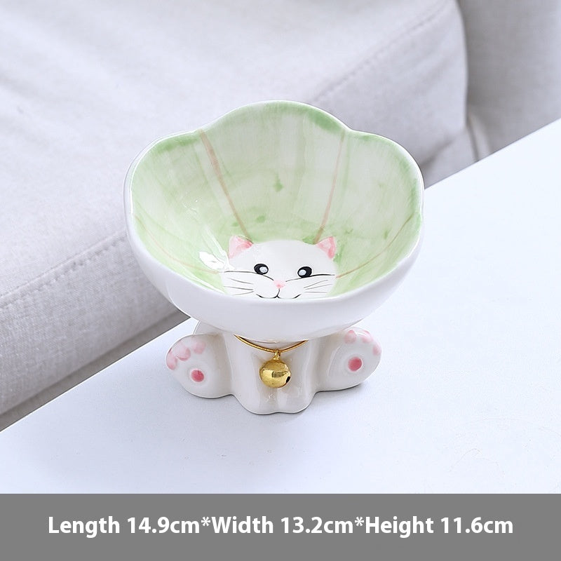HKM-4249533 Cute Ceramic Cat Bowl with Anti-Tumble Design - Available in Blue, Green, Pink, and Purple