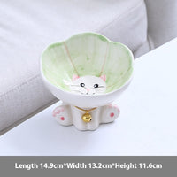 HKM-4249533 Cute Ceramic Cat Bowl with Anti-Tumble Design - Available in Blue, Green, Pink, and Purple