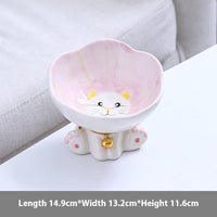 HKM-4249533 Cute Ceramic Cat Bowl with Anti-Tumble Design - Available in Blue, Green, Pink, and Purple