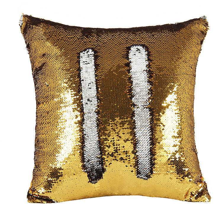 HKM-425171 Two-Tone Sequined Pillowcase with Reversible Plush Back, 40CM x 40CM