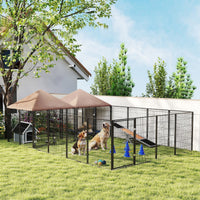 HKM-4252989 Large Outdoor Dog Kennel with Dual Rooms, Adjustable Height Bowls, 13.5' x 9.4' x 5.1'