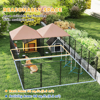 HKM-4252989 Large Outdoor Dog Kennel with Dual Rooms, Adjustable Height Bowls, 13.5' x 9.4' x 5.1'