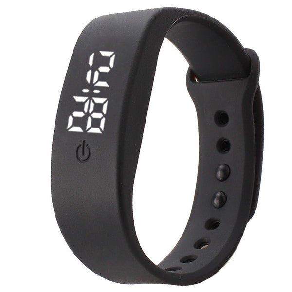HKM-425299 LED White Light Casual Bracelet for Students - Electronic Month Display, Silicone Strap, Black and White Design
