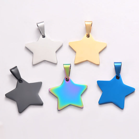 HKM-425299 Stainless Steel Five-Point Star Pendant Necklace with Round Bead Chain