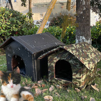 HKM-4253373 Weatherproof Outdoor Shelter for Stray Cats - Detachable Black Nest, Easy to Clean and Non-Slip Design