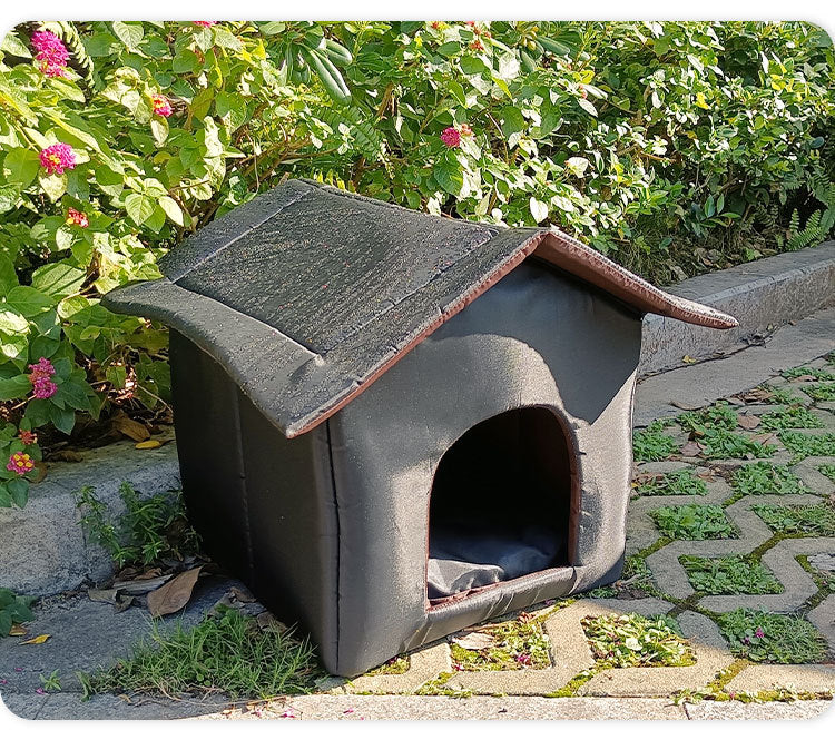 HKM-4253373 Weatherproof Outdoor Shelter for Stray Cats - Detachable Black Nest, Easy to Clean and Non-Slip Design