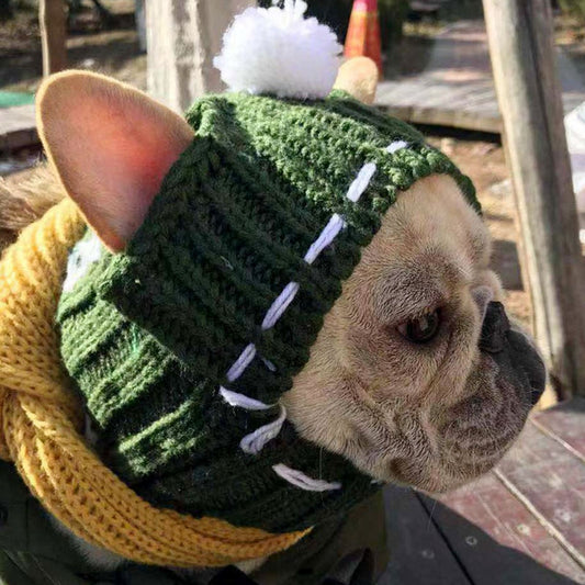 HKM-4254141 Cozy Woolen Winter Hat for Small Dogs - 100% Cotton in Gray, Red, Green Options