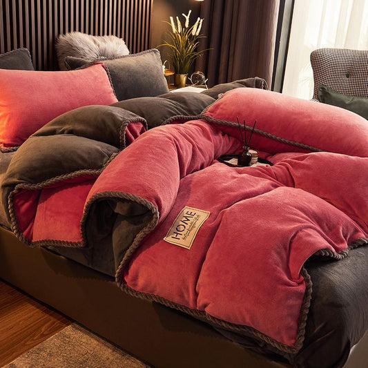 HKM-425619 Cozy Coral Fleece Plus Velvet Solid Color Duvet Cover in Multiple Sizes