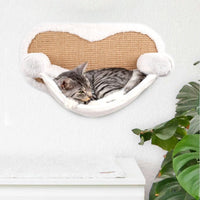 HKM-4256701 Wall-Mounted Cat Climbing Frame with Hanging Scratching Pole and Flannel Hammock
