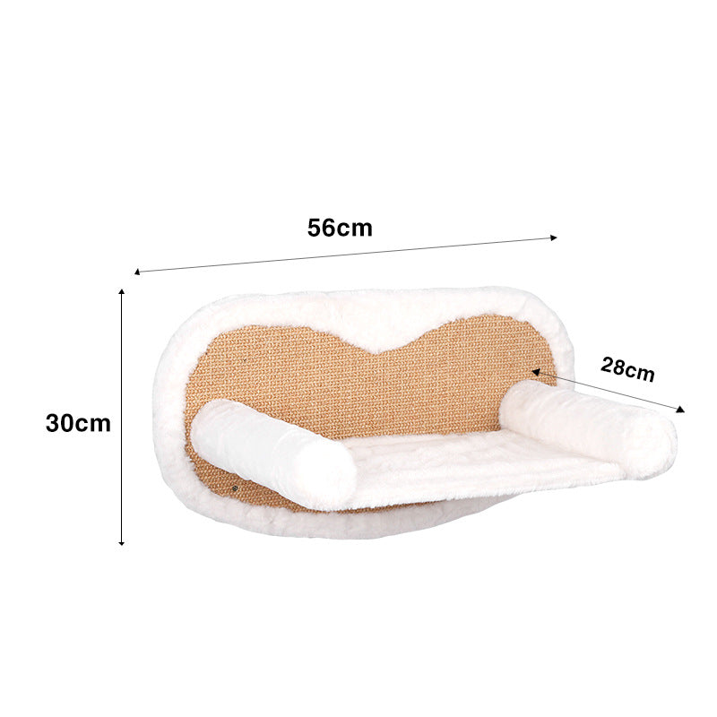 HKM-4256701 Wall-Mounted Cat Climbing Frame with Hanging Scratching Pole and Flannel Hammock