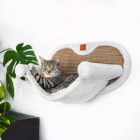 HKM-4256701 Wall-Mounted Cat Climbing Frame with Hanging Scratching Pole and Flannel Hammock