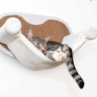 HKM-4256701 Wall-Mounted Cat Climbing Frame with Hanging Scratching Pole and Flannel Hammock