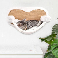 HKM-4256701 Wall-Mounted Cat Climbing Frame with Hanging Scratching Pole and Flannel Hammock