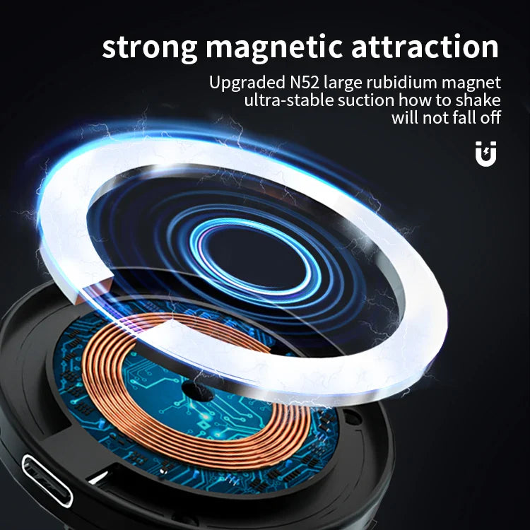 HKM-425683 15W Wireless Car Charger with Suction Cup and Magnetic Holder - 360 Degree Rotation, Dual-purpose Design for Easy Use