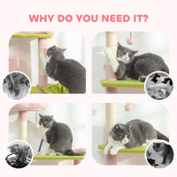 HKM-4258365 Flower Design 74" Cat Tree with Scratching Posts, Condos, and Hammock - Indoor Cat Tower in Pink