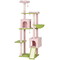 HKM-4258365 Flower Design 74" Cat Tree with Scratching Posts, Condos, and Hammock - Indoor Cat Tower in Pink
