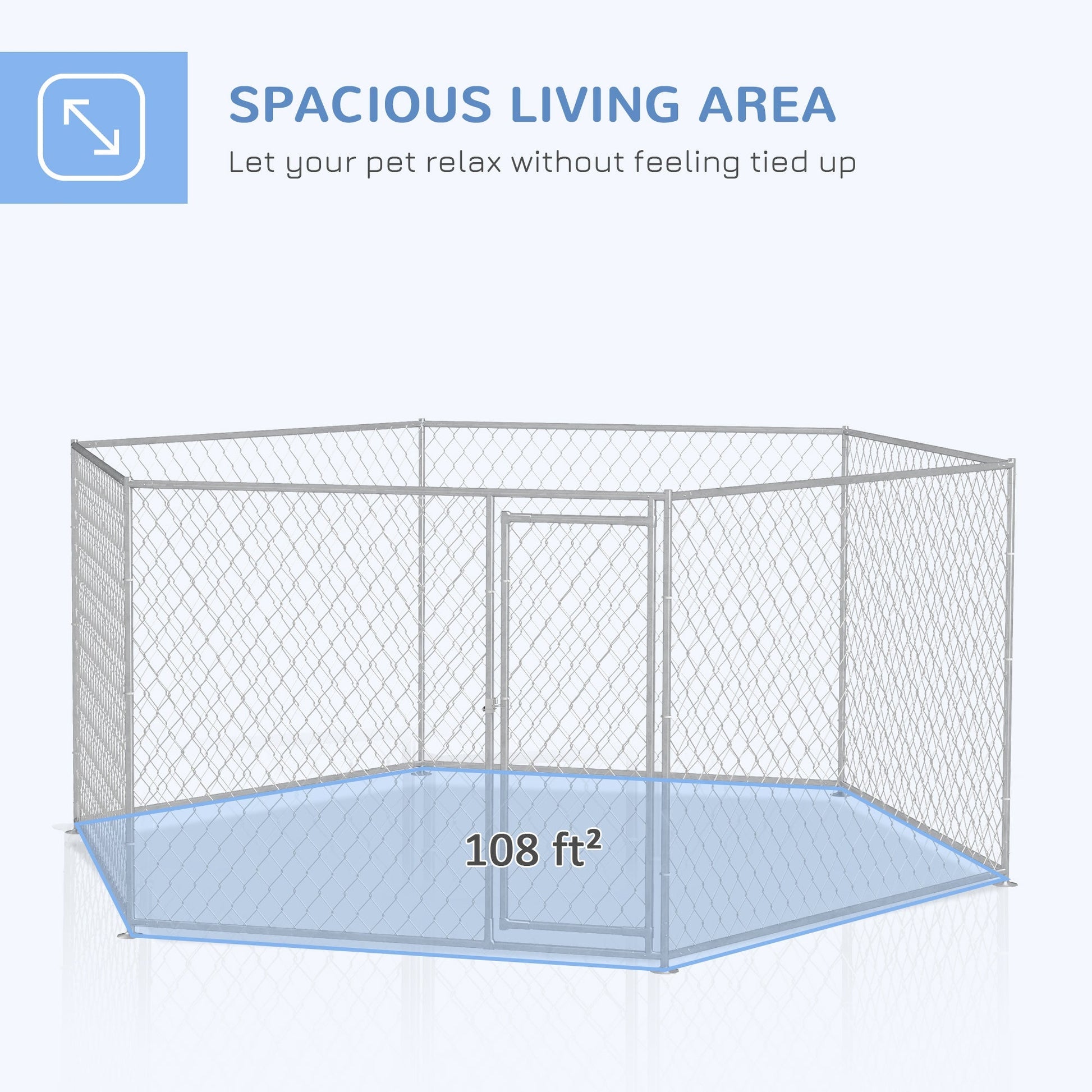 HKM-4258749 Outdoor Dog Kennel with Lockable Door for Medium to Large Dogs - 13.4' x 11.5' x 5.6' Silver Galvanized Steel, 108 ft²