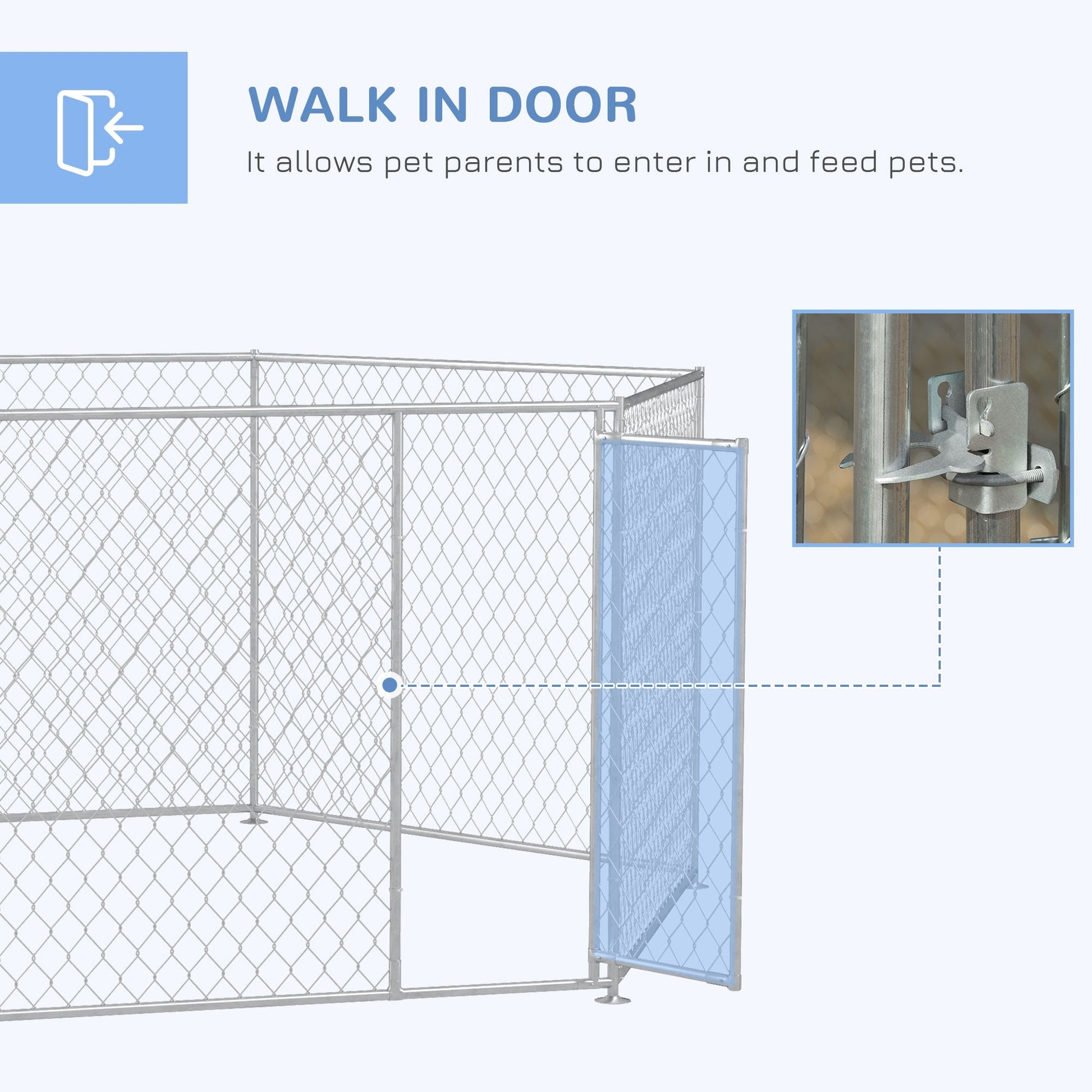 HKM-4258749 Outdoor Dog Kennel with Lockable Door for Medium to Large Dogs - 13.4' x 11.5' x 5.6' Silver Galvanized Steel, 108 ft²